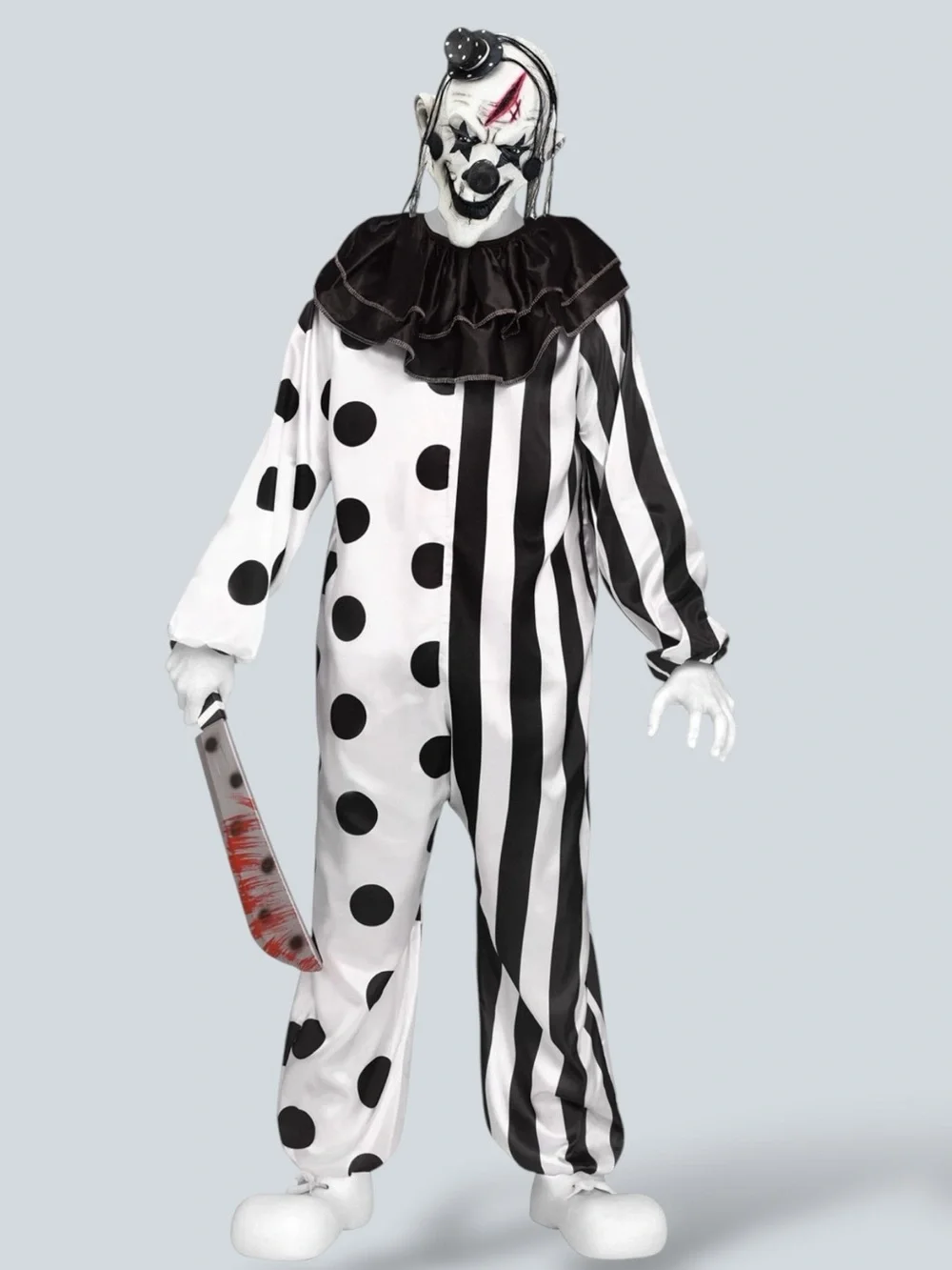 Halloween Killer Clown Costume jumpsuit ruffle collar Latex Mask Boy Size M (8)
